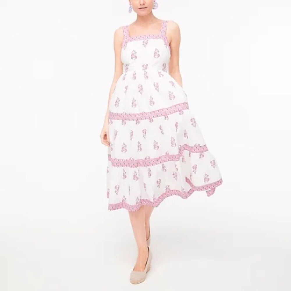 J. Crew | Block-print squareneck tiered midi dress